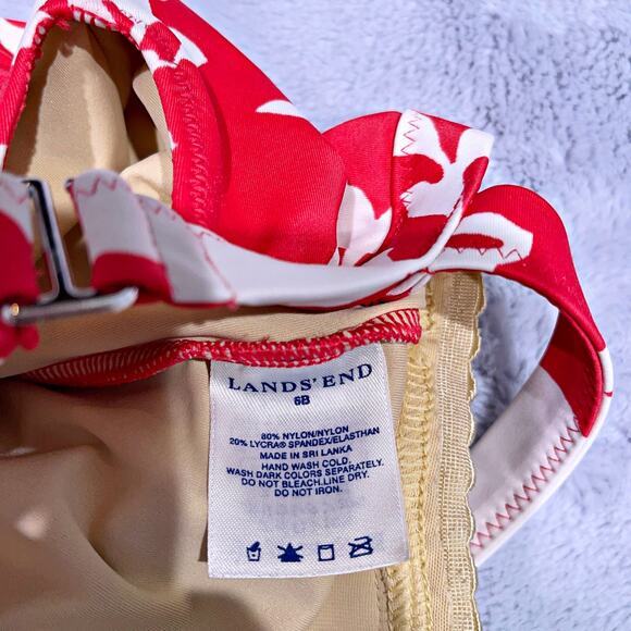 Lands End Square Neck Tugless One Piece Swimsuit Red Floral Soft Bra Womens 6 6B - Picture 5 of 6